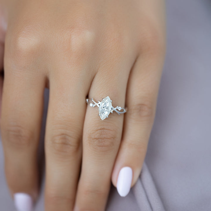 The Coco Marquise Lab Diamond Moissanite Engagement Ring *Shown with 1.5 ct #material_white