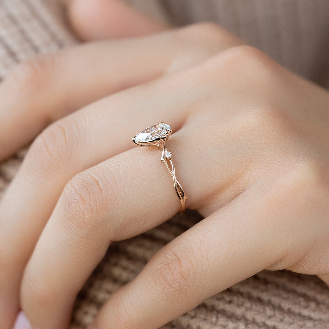 The Coco Set With Pear Side Stone Moissanite#material_14k-rose