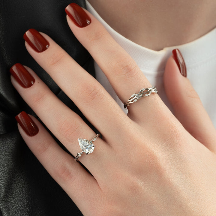 The Coco Pear Lab Diamond Moissanite Engagement Ring *Shown with 2 ct #material_white