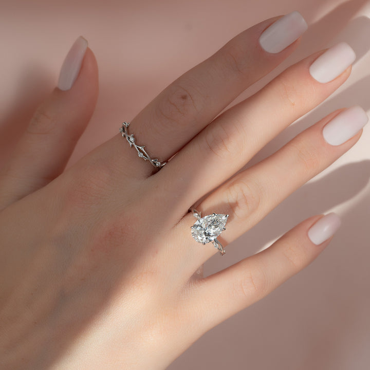 The Coco Pear Lab Diamond Moissanite Engagement Ring *Shown with 3 ct #material_white