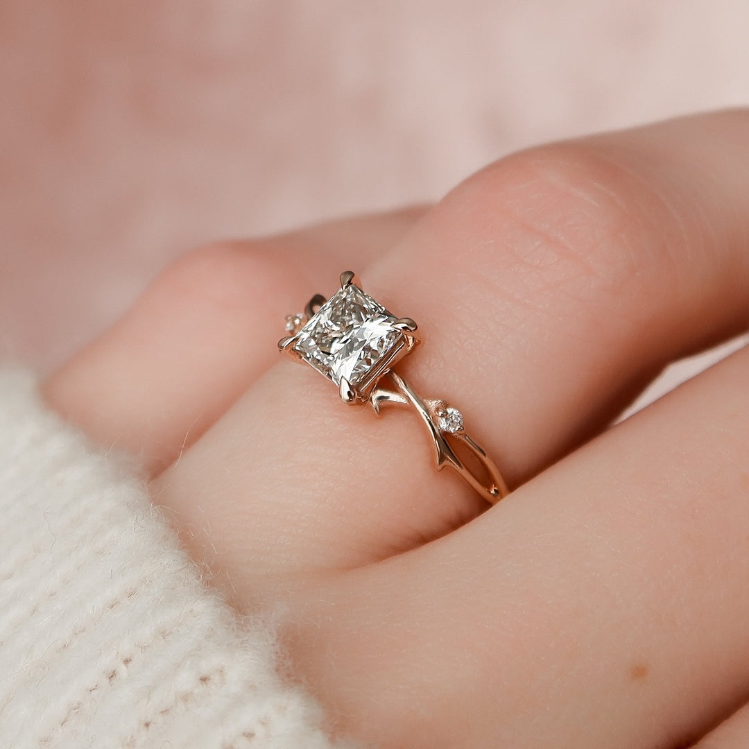 The Coco Set With Princess Side Stone Moissanite#material_14k-rose