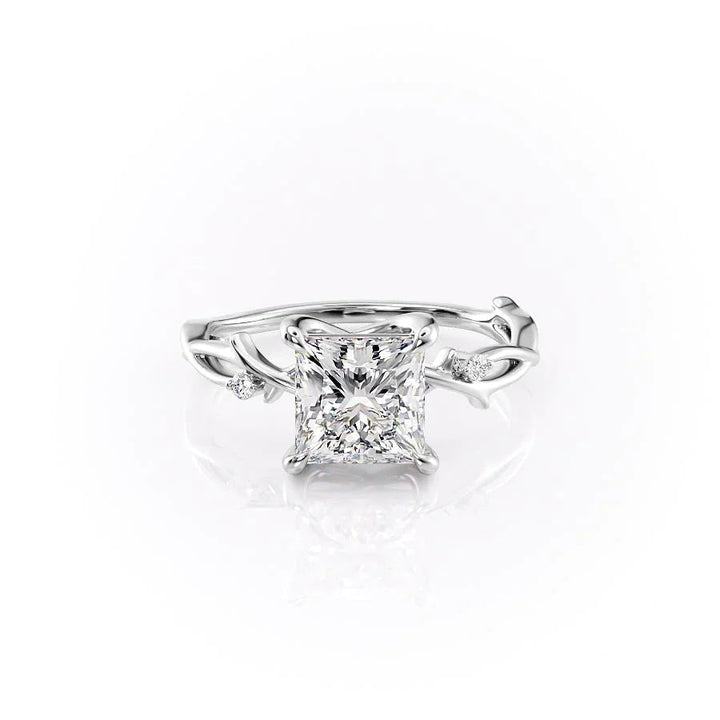 The Coco Set With Princess Side Stone Moissanite#material_14k-white