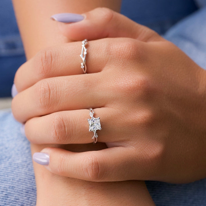 The Coco Set With Princess Side Stone Moissanite#material_14k-white