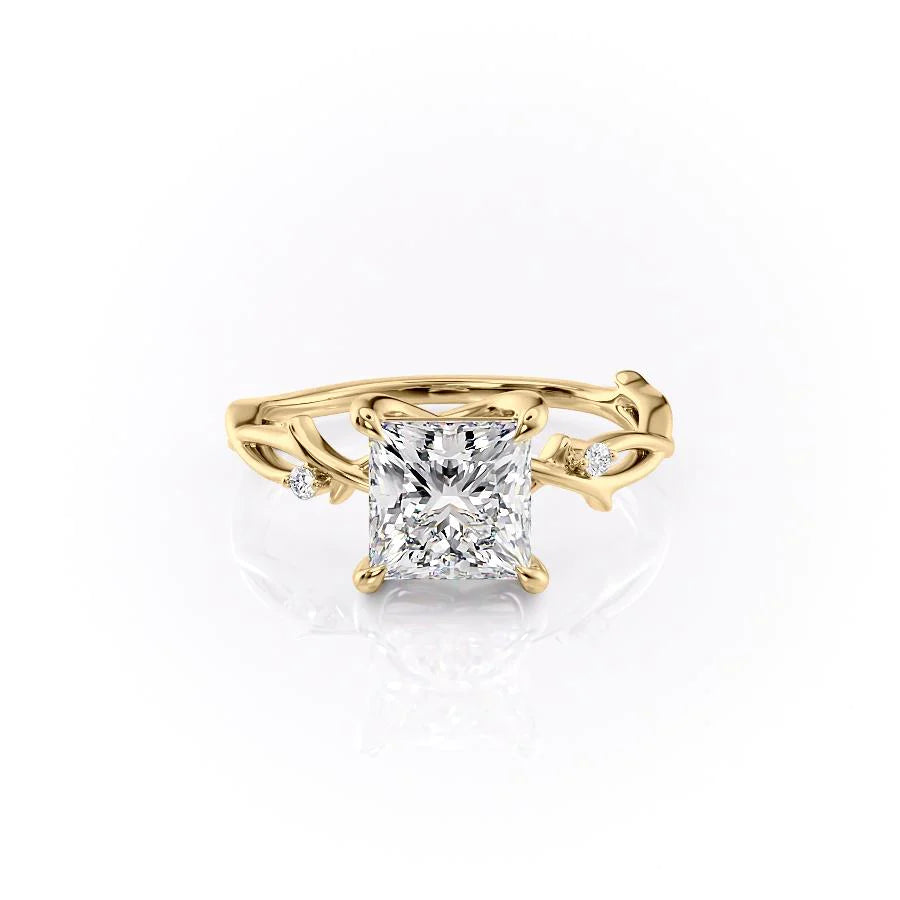 The Coco Set With Princess Side Stone Moissanite#material_18k-gold