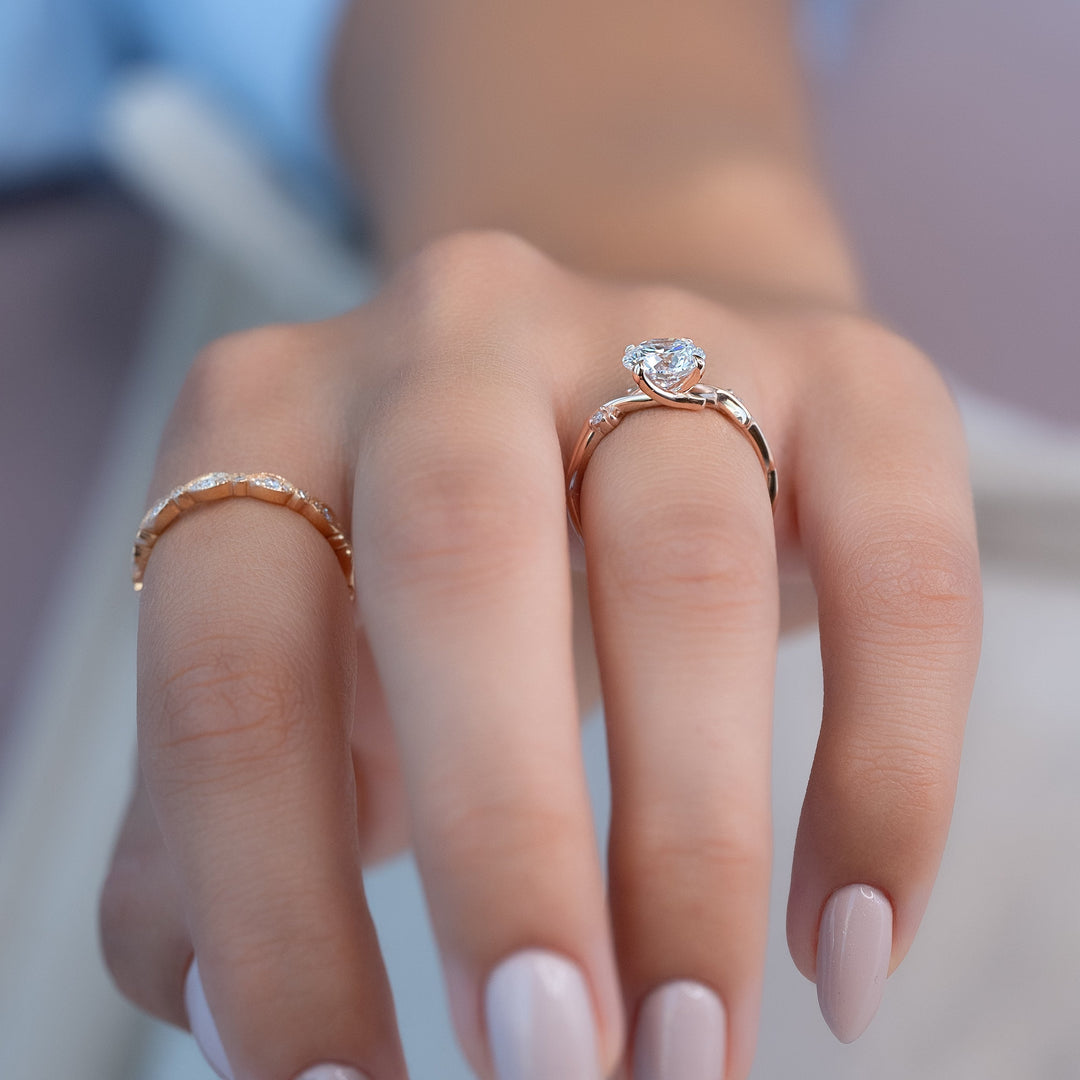 The Coco Set With Round Side Stone Moissanite#material_14k-rose