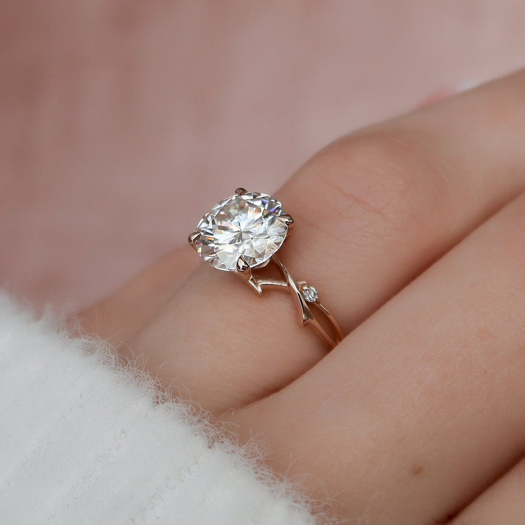 The Coco Set With Round Side Stone Moissanite#material_14k-rose