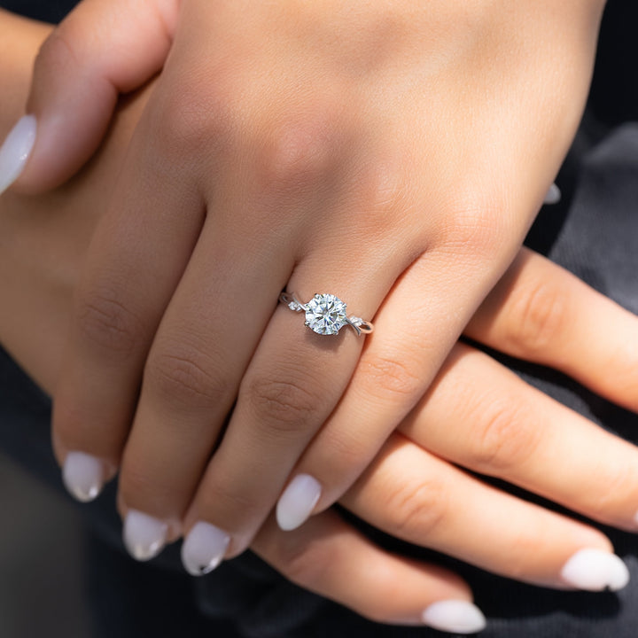The Coco Round Lab Diamond Moissanite Engagement Ring *Shown with 1.5 ct #material_white