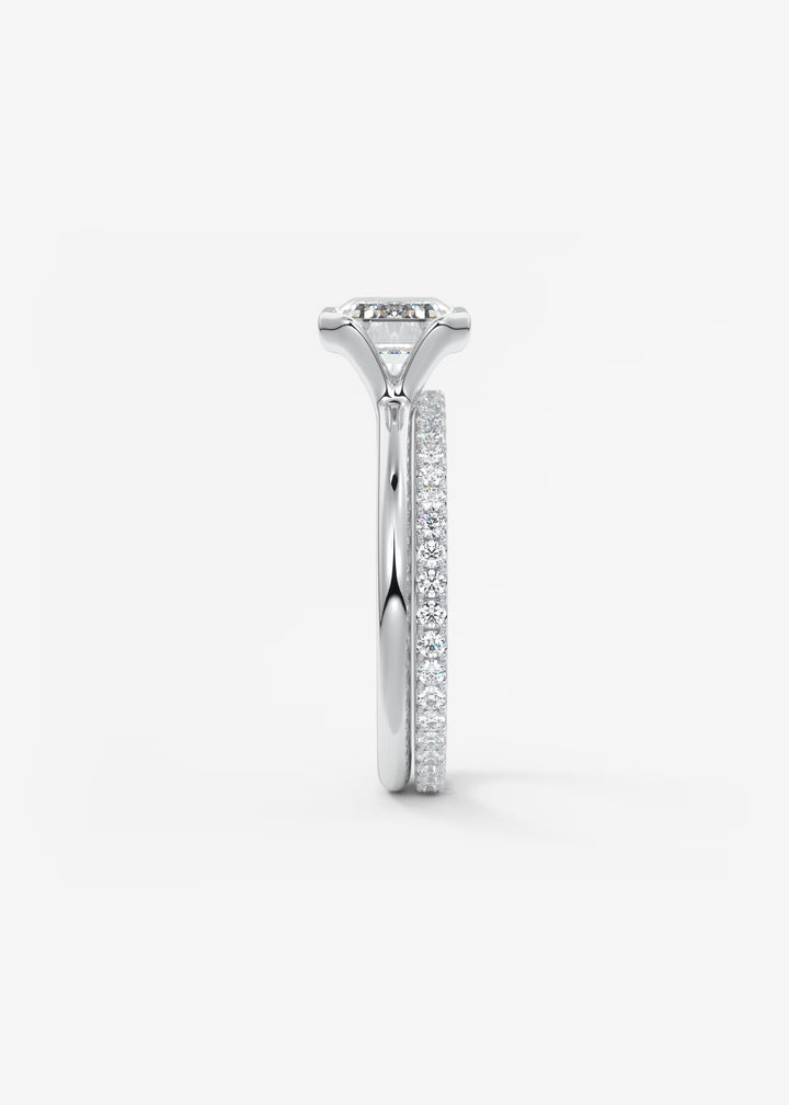 The Colette Horizon Signature East West Emerald Cut Half Bezel Engagement Ring#material_white