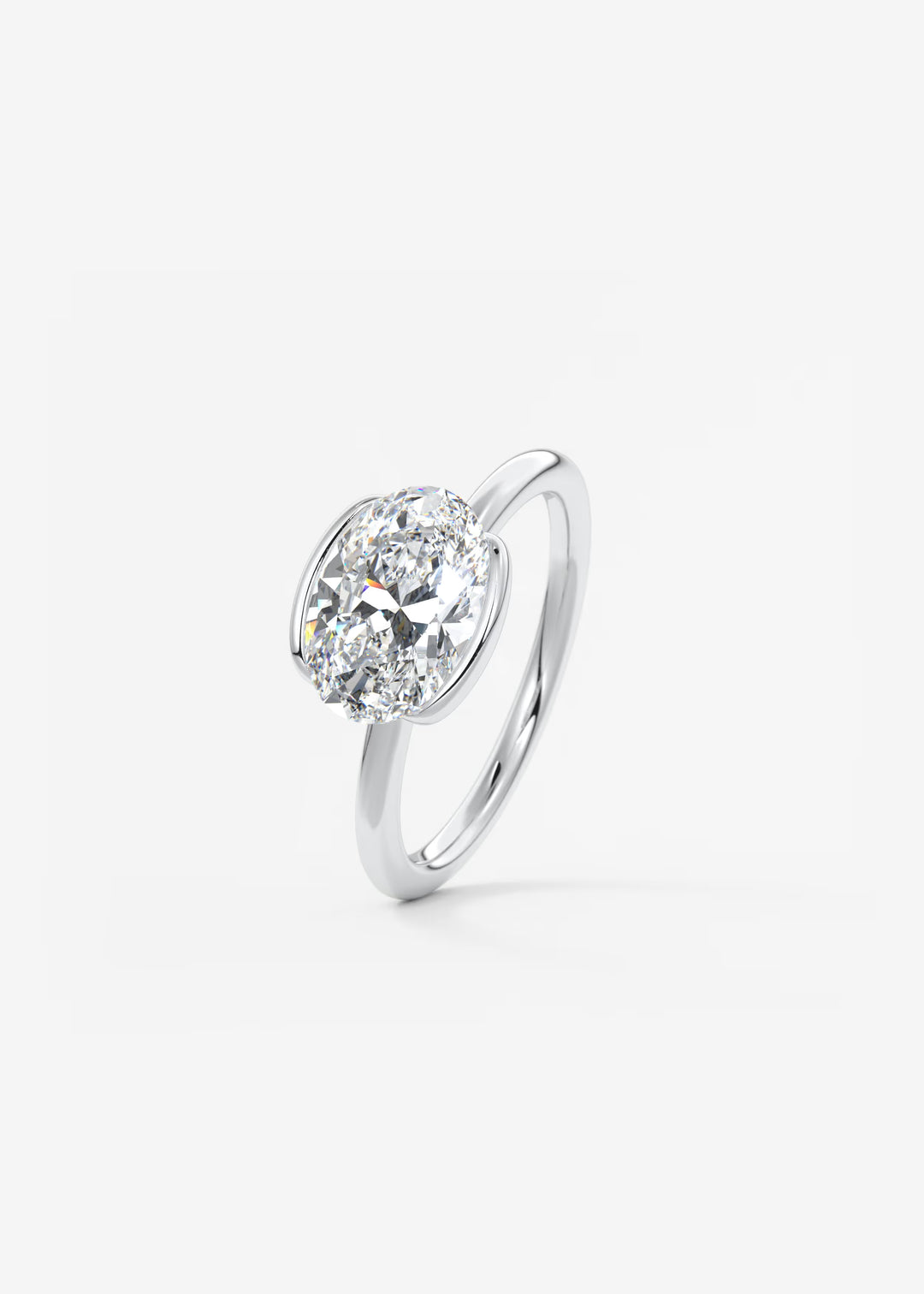 The Colette Horizon Signature East West Oval Cut Half Bezel Engagement Ring#material_white