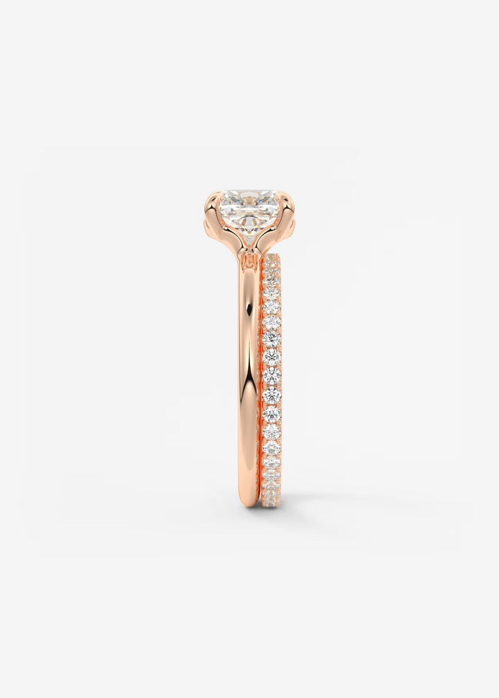 The Colombe Modern Cushion Cut Engagement Ring with Stackable, Low Profile Open Basket#material_rose