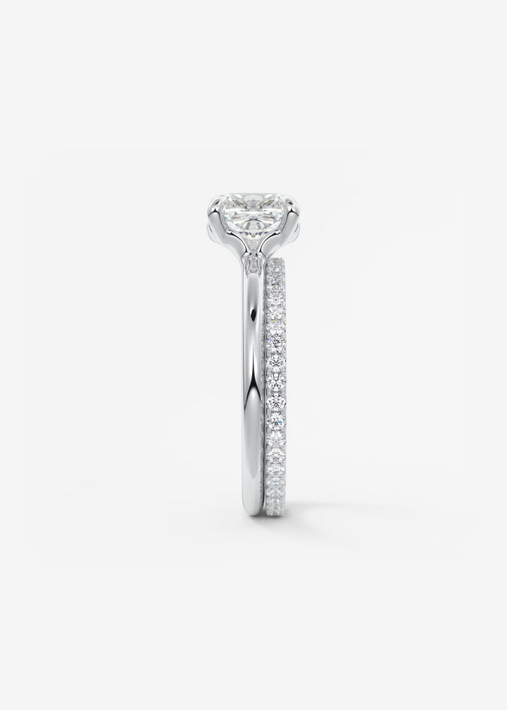 The Colombe Modern Cushion Cut Engagement Ring with Stackable, Low Profile Open Basket#material_white