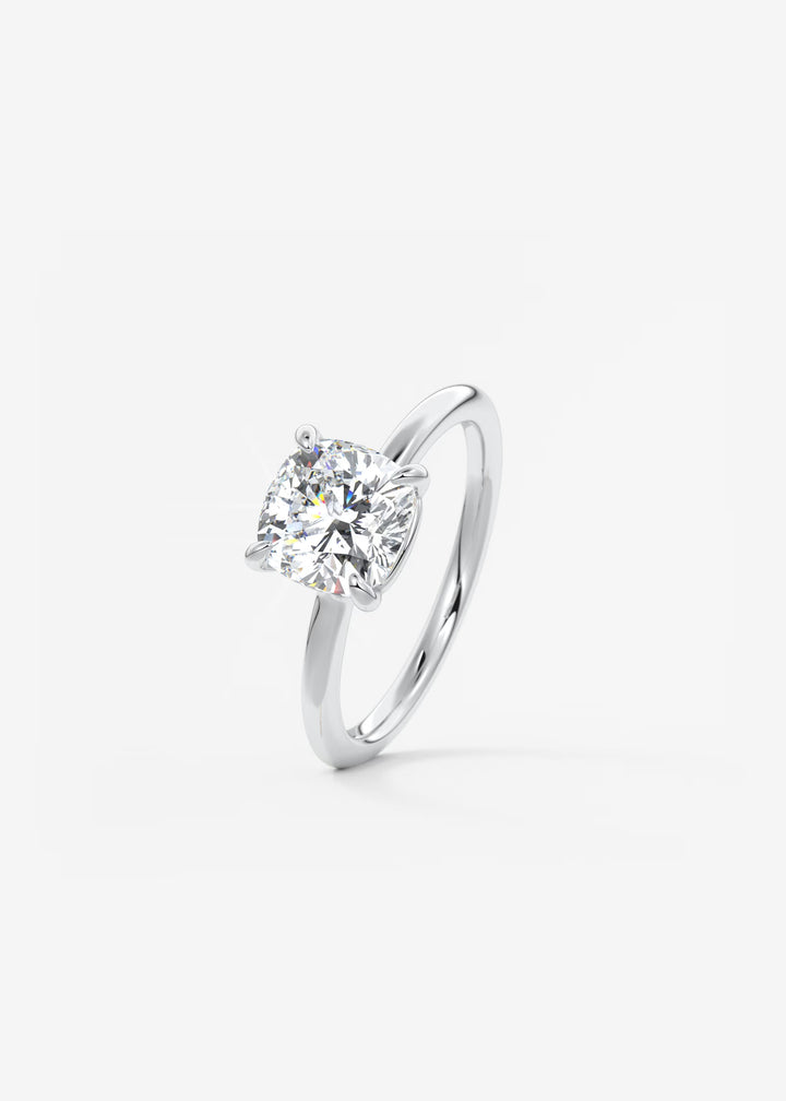The Colombe Modern Cushion Cut Engagement Ring with Stackable, Low Profile Open Basket#material_white