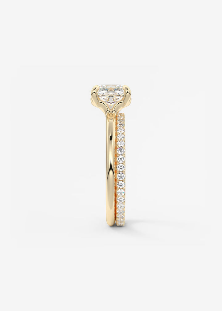 The Colombe Modern Cushion Cut Engagement Ring with Stackable, Low Profile Open Basket#material_gold