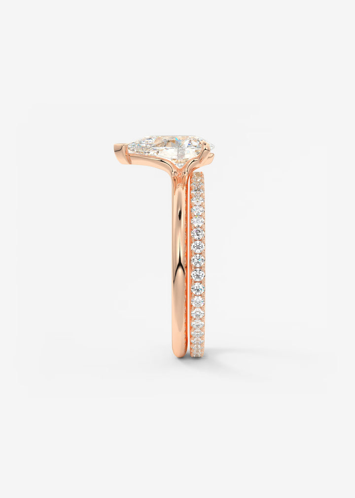 The Colombe Modern Pear Cut Engagement Ring with Stackable, Low Profile Open Basket#material_rose