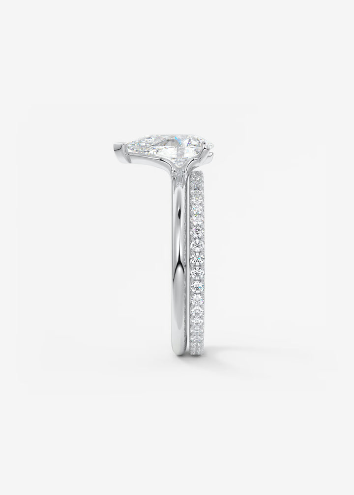 The Colombe Modern Pear Cut Engagement Ring with Stackable, Low Profile Open Basket#material_white