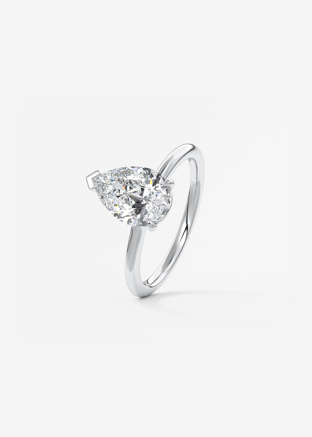 The Colombe Modern Pear Cut Engagement Ring with Stackable, Low Profile Open Basket#material_white