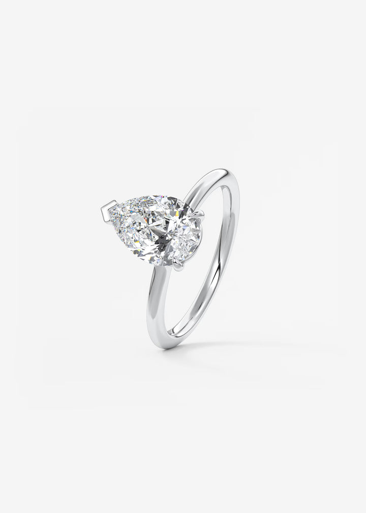 The Colombe Modern Pear Cut Engagement Ring with Stackable, Low Profile Open Basket#material_white