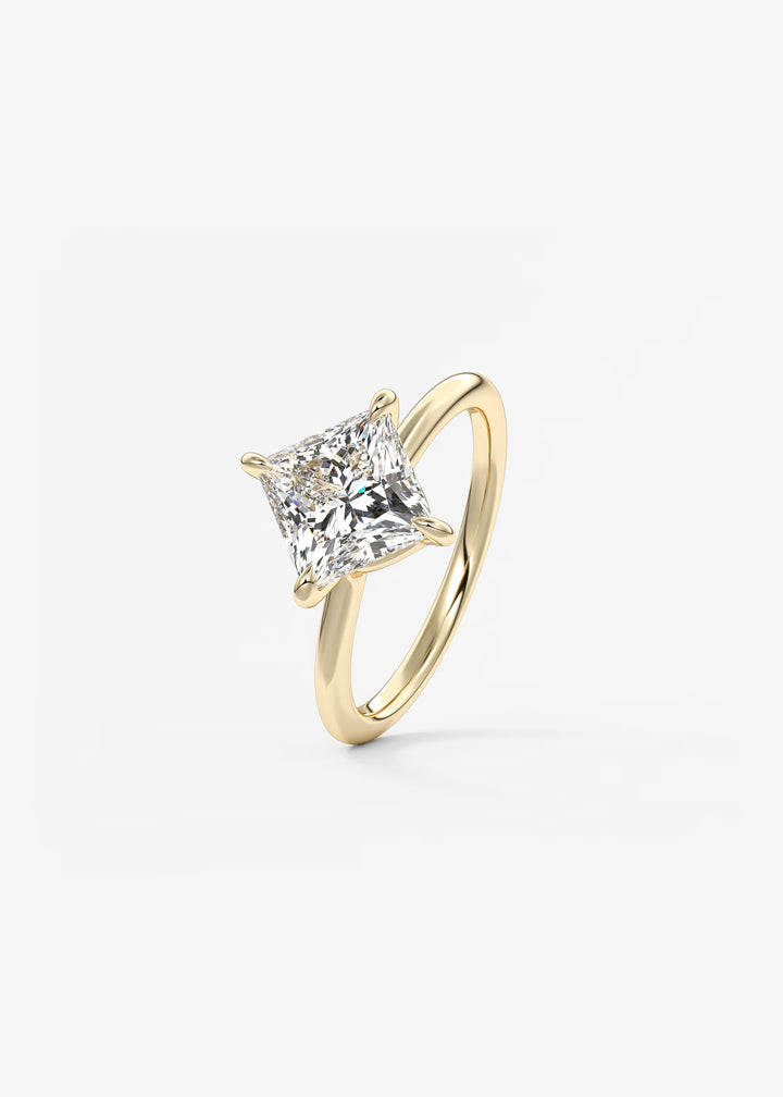 The Colombe Modern Princess Cut Engagement Ring with Stackable, Low Profile Open Basket#material_gold