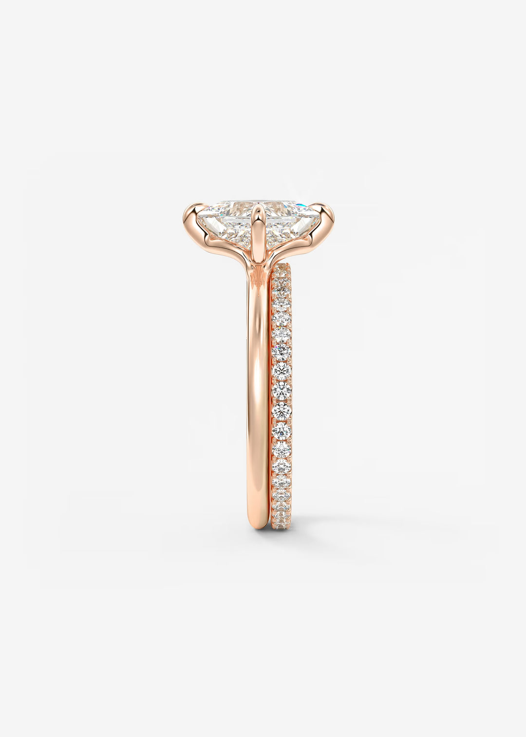 The Colombe Modern Princess Cut Engagement Ring with Stackable, Low Profile Open Basket#material_rose