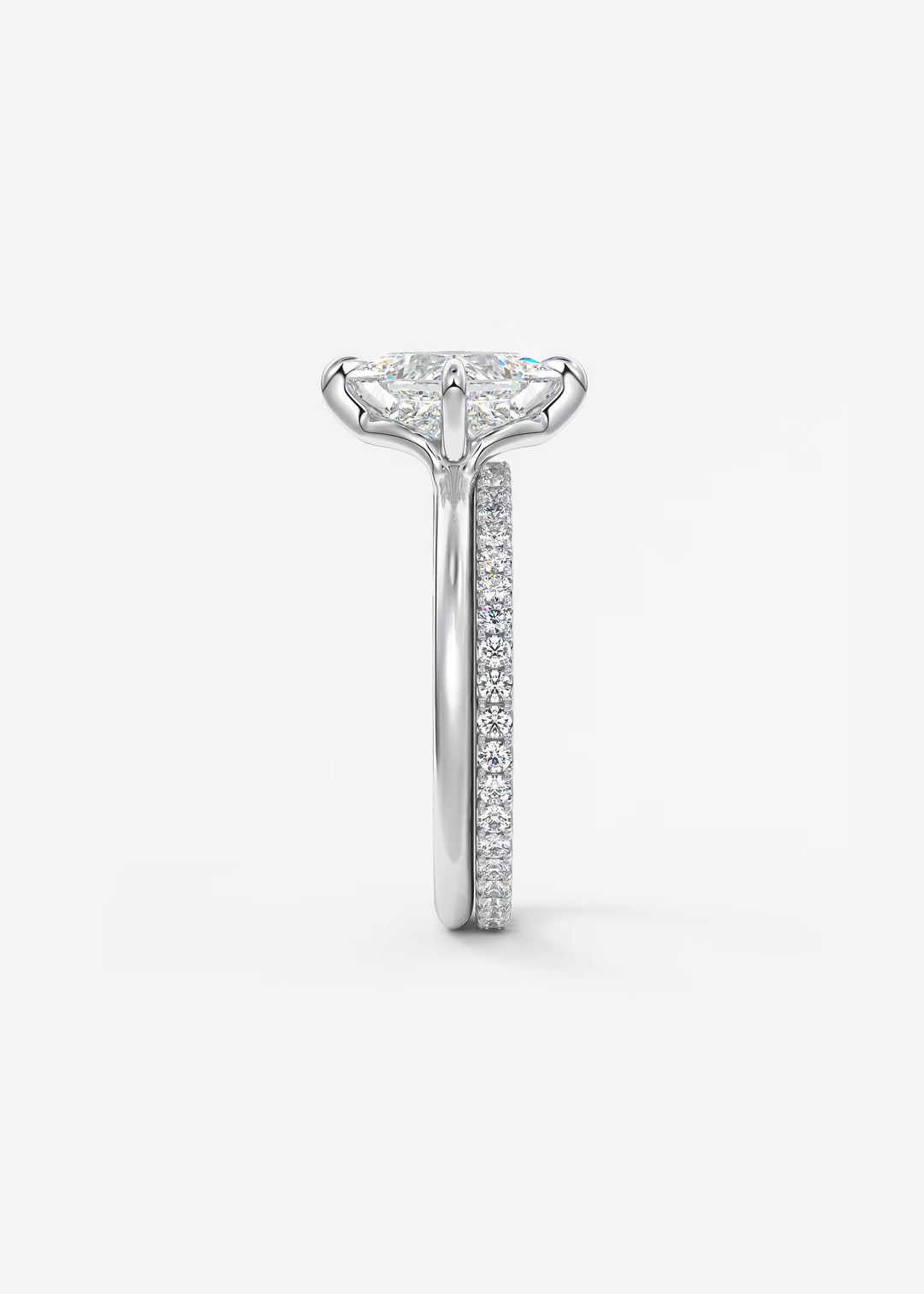 The Colombe Modern Princess Cut Engagement Ring with Stackable, Low Profile Open Basket#material_white