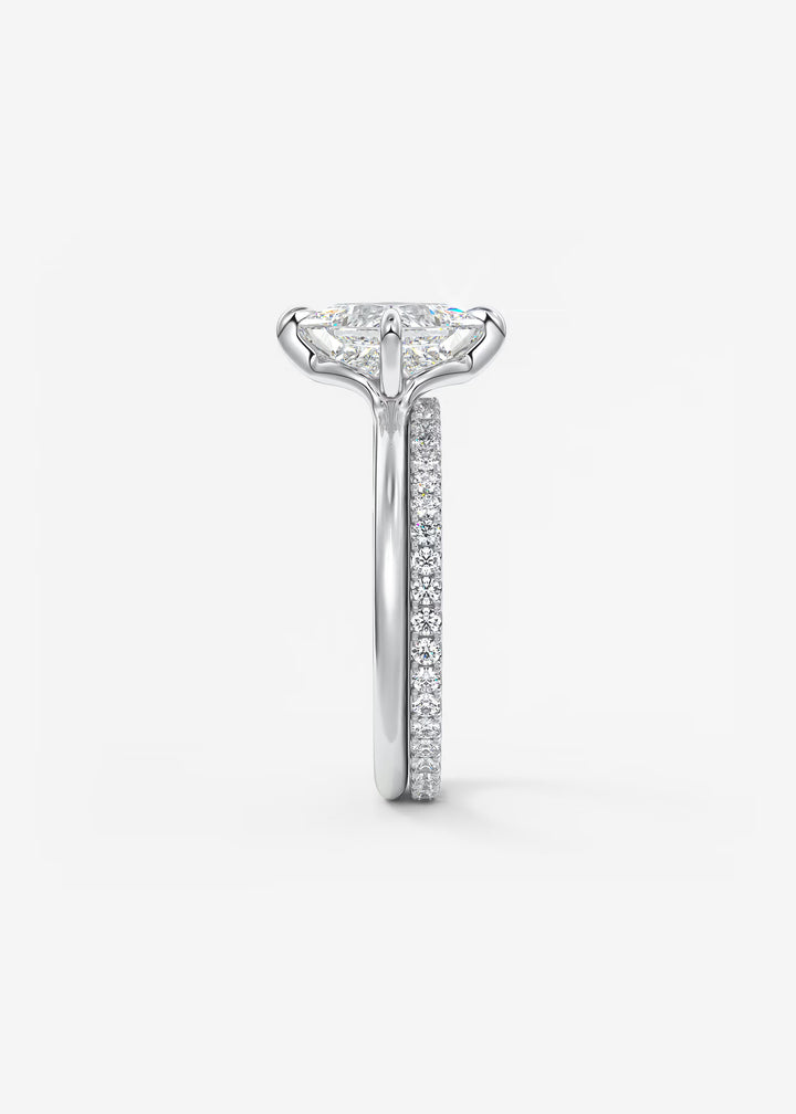 The Colombe Modern Princess Cut Engagement Ring with Stackable, Low Profile Open Basket#material_white