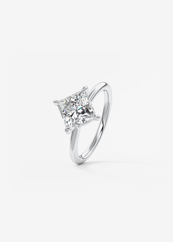 The Colombe Modern Princess Cut Engagement Ring with Stackable, Low Profile Open Basket#material_white