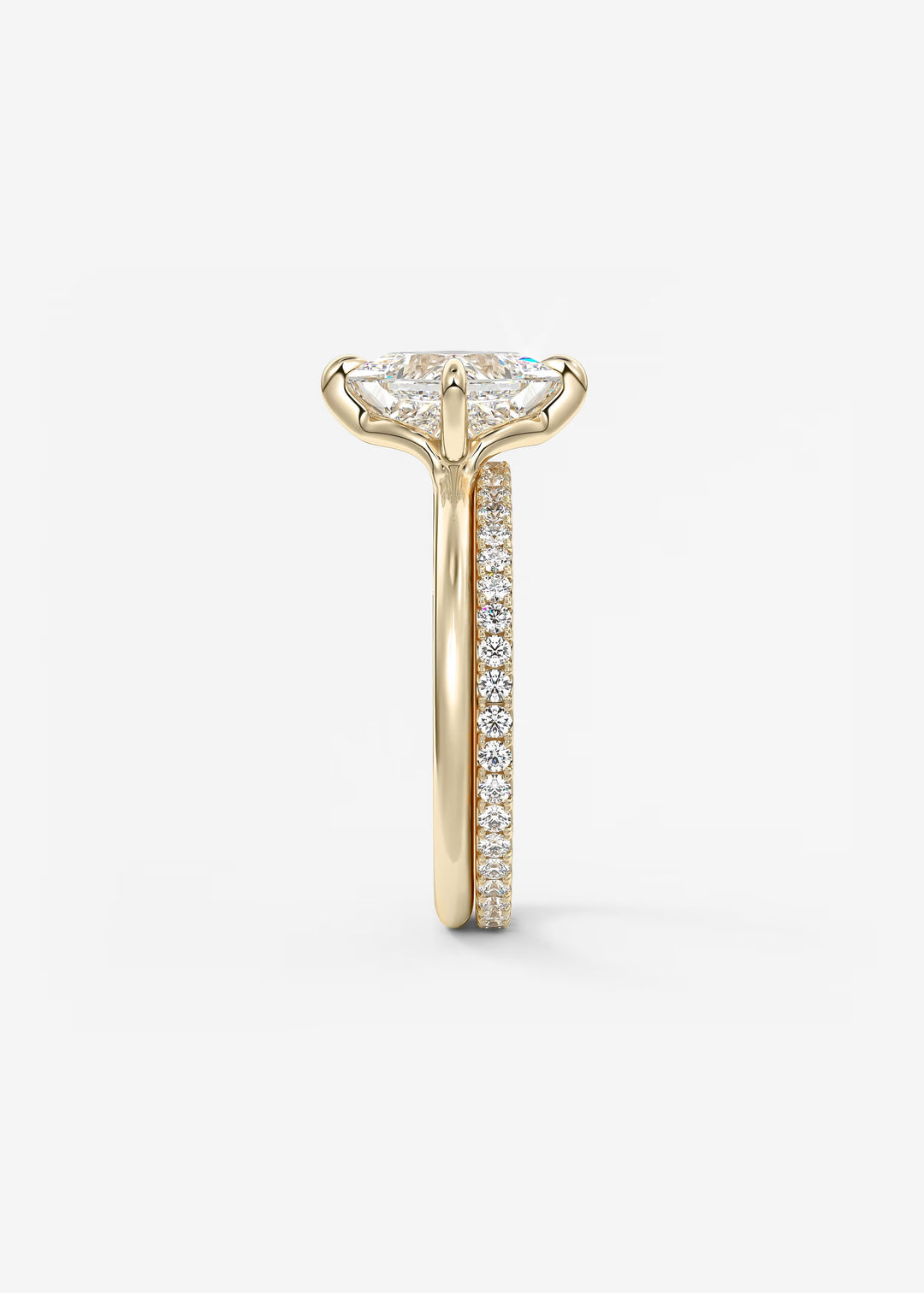 The Colombe Modern Princess Cut Engagement Ring with Stackable, Low Profile Open Basket#material_gold