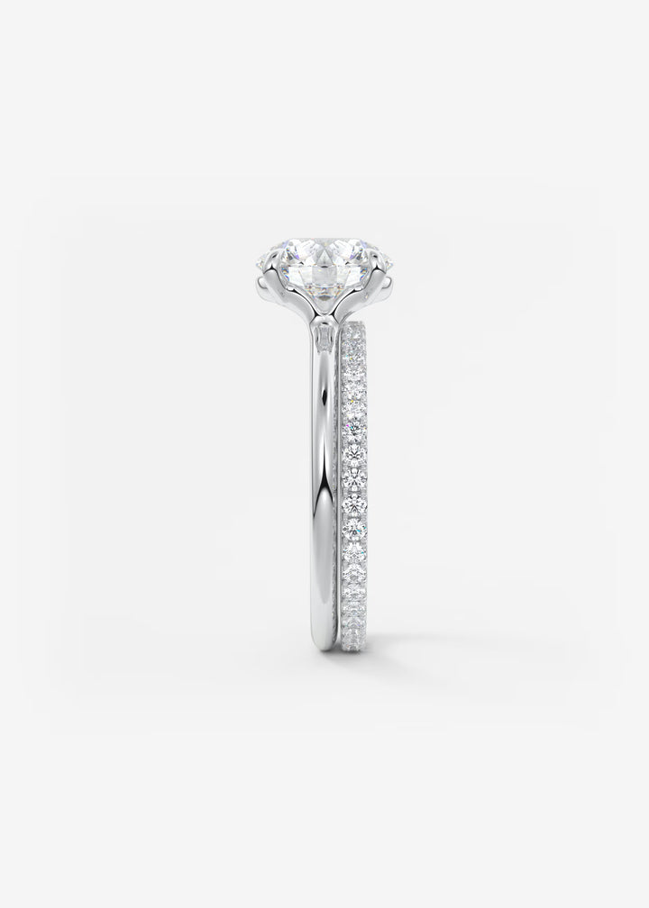 The Colombe Modern Round Solitaire Engagement Ring with Stackable, Low Profile Open Basket#material_white
