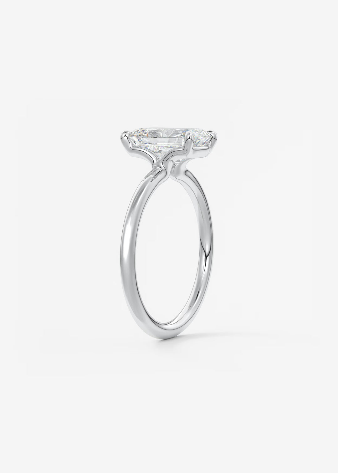 The Colombe Modern Emerald Cut Engagement Ring with Stackable, Low Profile Open Basket#material_white