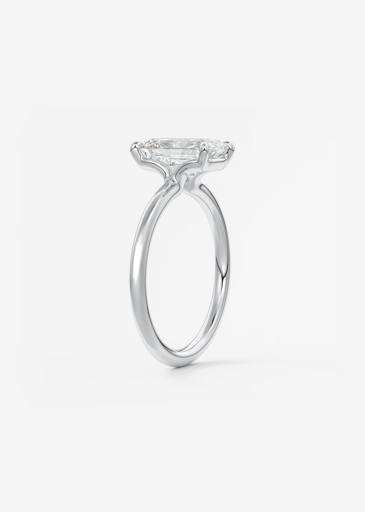 The Colombe Modern Emerald Cut Engagement Ring with Stackable, Low Profile Open Basket#material_white