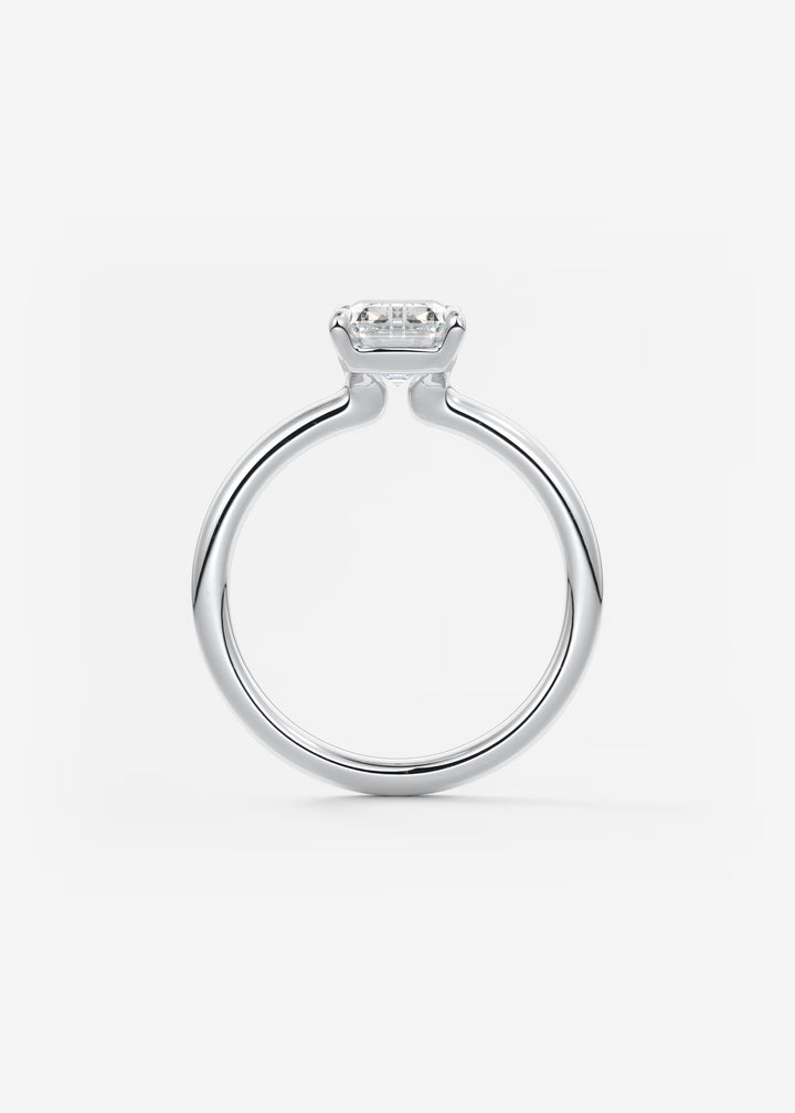 The Colombe Modern Emerald Cut Engagement Ring with Stackable, Low Profile Open Basket#material_white