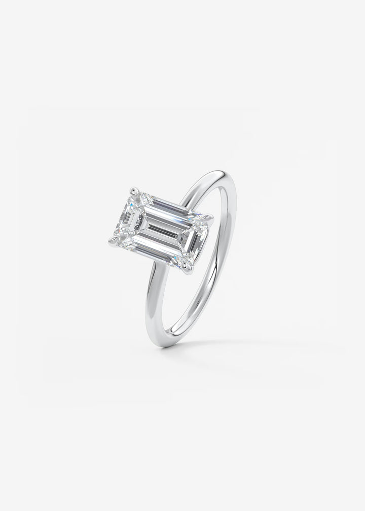 The Colombe Modern Emerald Cut Engagement Ring with Stackable, Low Profile Open Basket#material_white