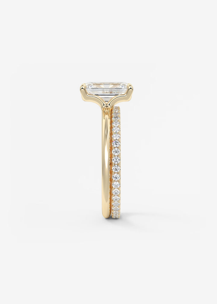 The Colombe Modern Emerald Cut Engagement Ring with Stackable, Low Profile Open Basket#material_gold