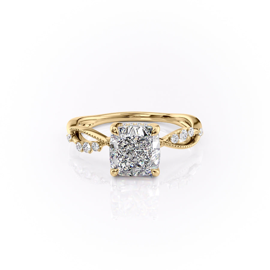 The Dallas Set With Cushion Side Stone Lab Diamond 1 Carat 14K Gold#material_14k-gold