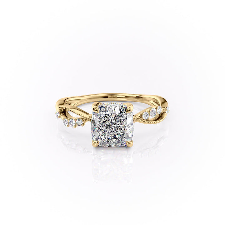 The Dallas Set With Cushion Side Stone Lab Diamond 1 Carat 14K Gold#material_14k-gold