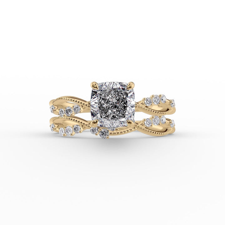 The Dallas Set With Cushion Side Stone Lab Diamond 2 Carat 14K Gold#material_14k-gold