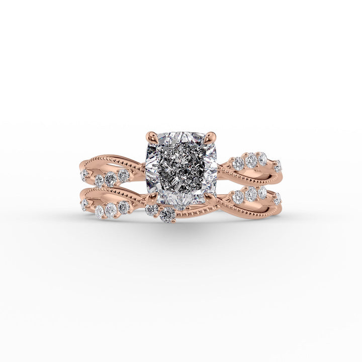 The Dallas Set With Cushion Side Stone Lab Diamond 2 Carat 14K Rose#material_14k-rose