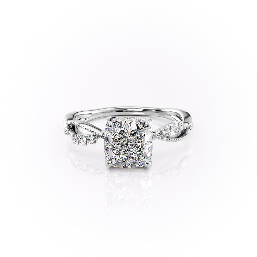 The Dallas Set With Cushion Side Stone Lab Diamond 1 Carat 14K White#material_14k-white