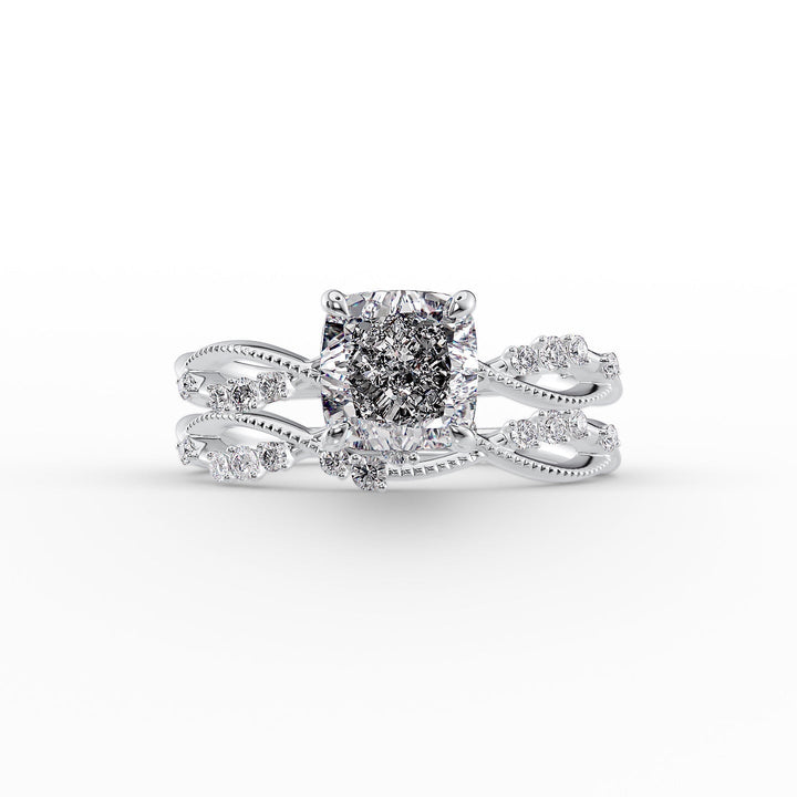 The Dallas Set With Cushion Side Stone Lab Diamond 2 Carat 14K White#material_14k-white