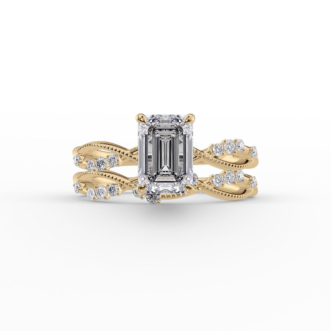 The Dallas Set With Emerald Side Stone Moissanite#material_14k-gold