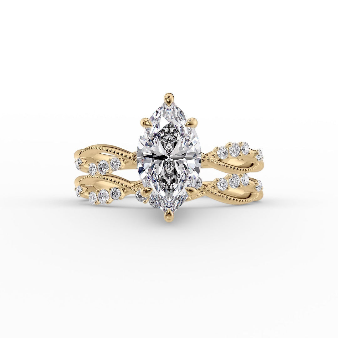 The Dallas Set With Marquise Side Stone Lab Diamond 2 Carat 14K Gold#material_14k-gold