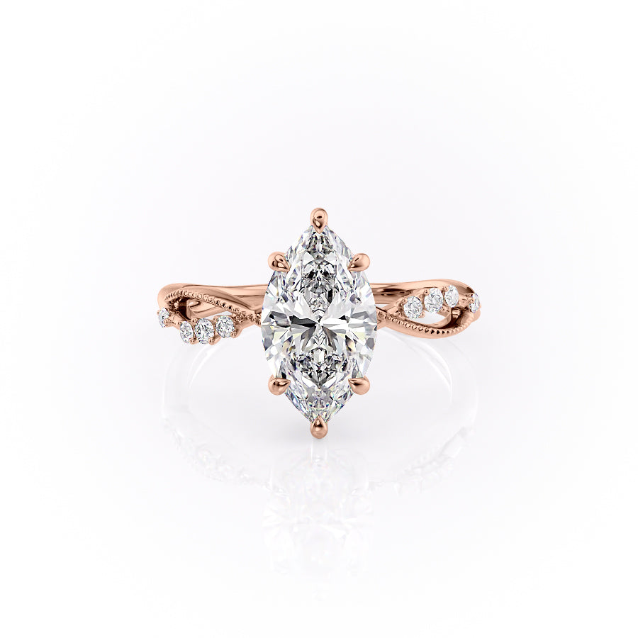 The Dallas Set With Marquise Side Stone Lab Diamond 1 Carat 14K Rose#material_14k-rose