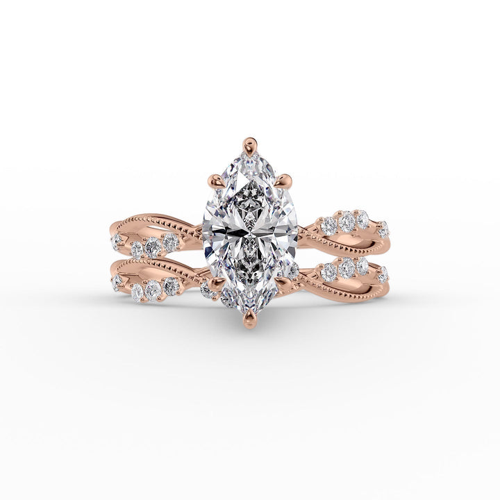 The Dallas Set With Marquise Side Stone Moissanite#material_14k-rose