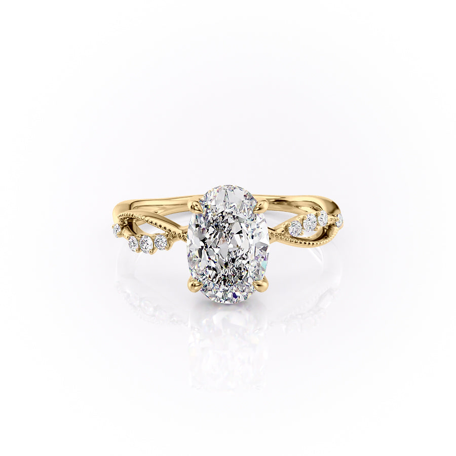 The Dallas Set With Oval Side Stone Lab Diamond 1 Carat 14K Gold#material_14k-gold