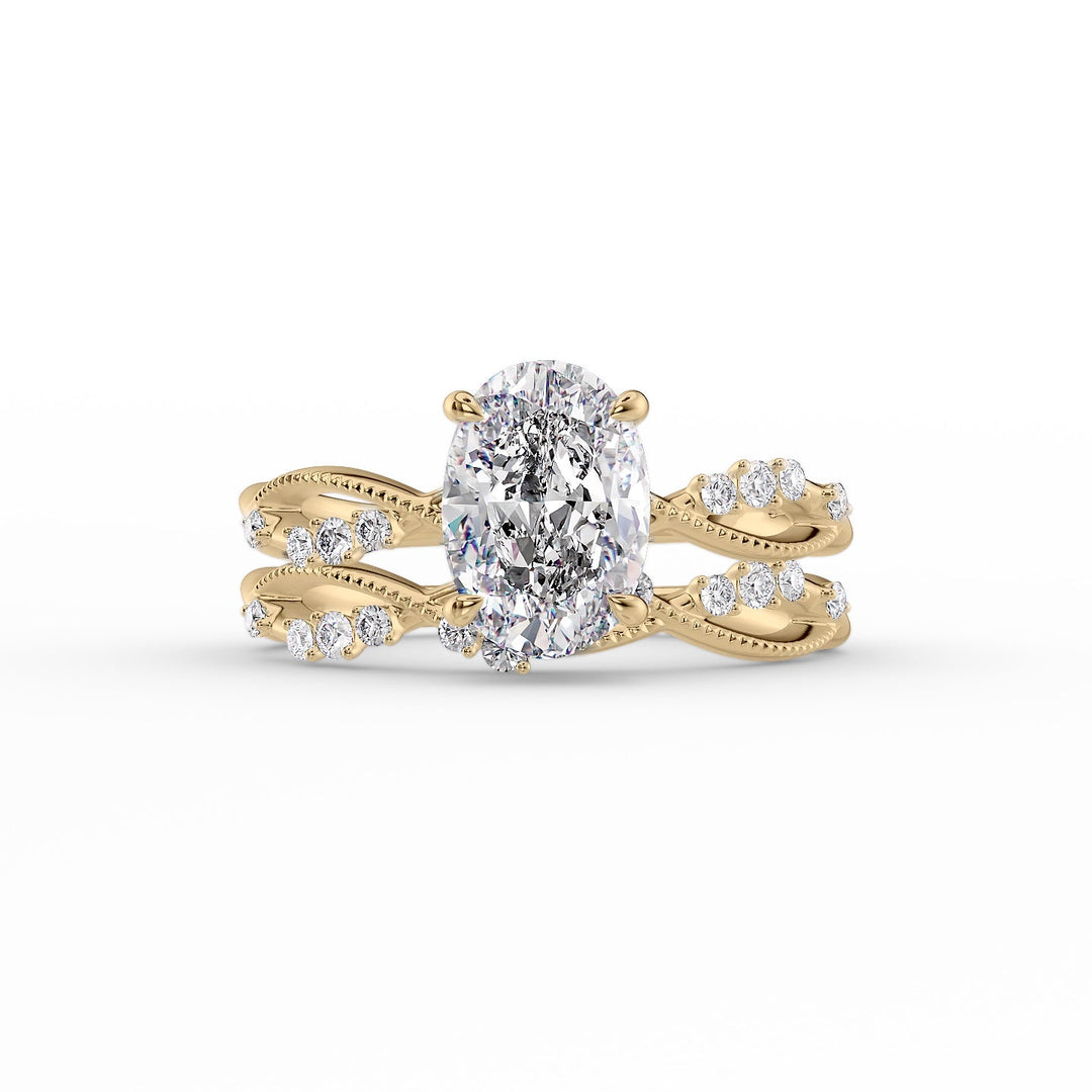 The Dallas Set With Oval Side Stone Lab Diamond 2 Carat 14K Gold#material_14k-gold