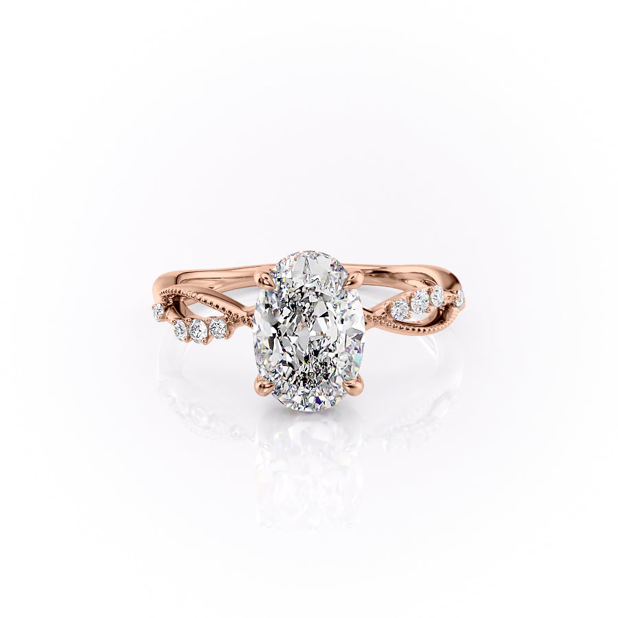 The Dallas Set With Oval Side Stone Lab Diamond 1 Carat 14K Rose#material_14k-rose