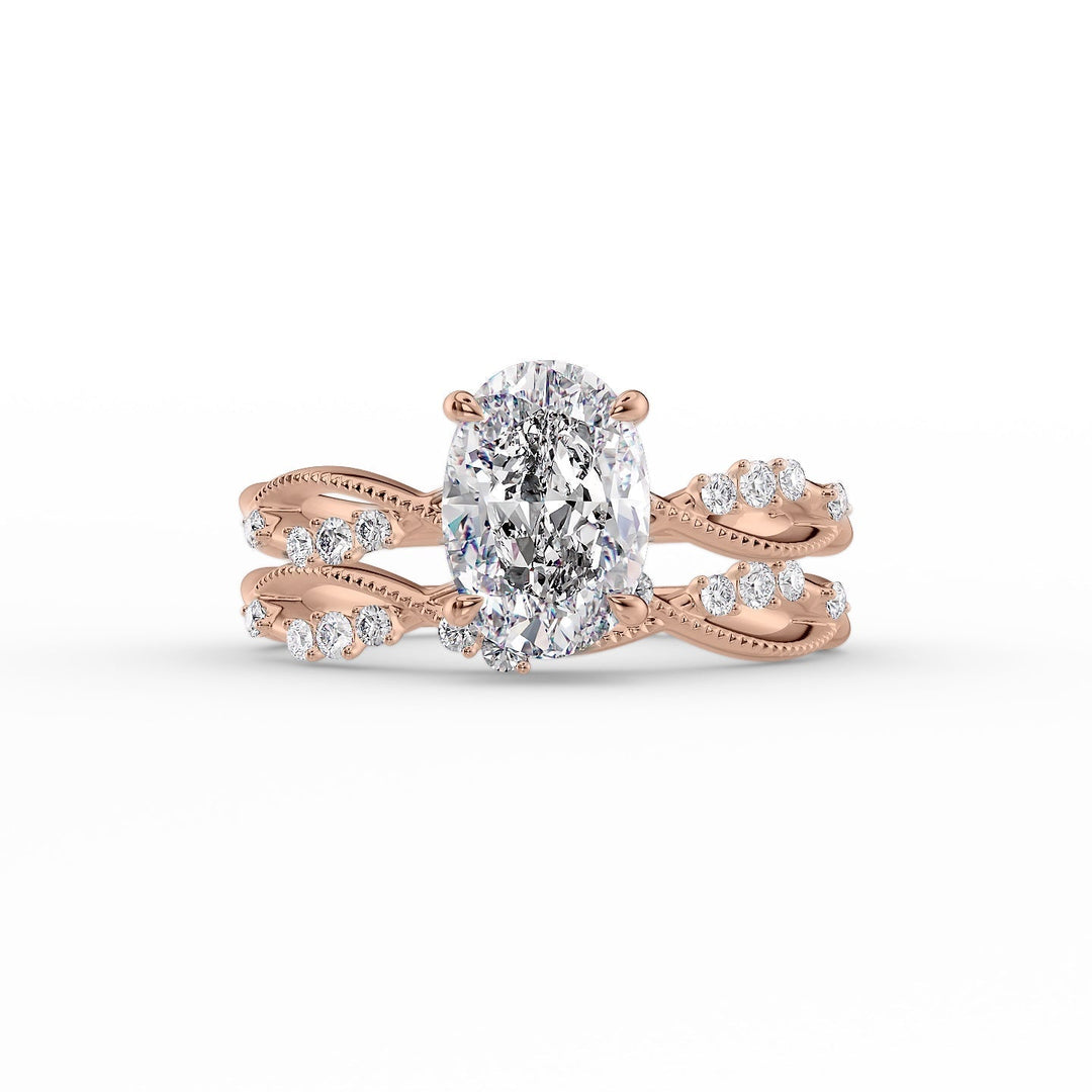 The Dallas Set With Oval Side Stone Lab Diamond 2 Carat 14K Rose#material_14k-rose