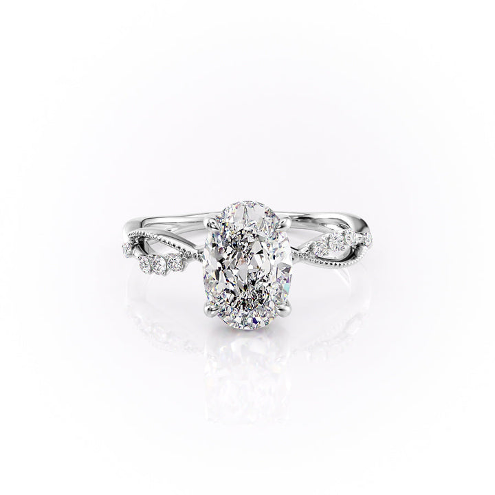 The Dallas Set With Oval Side Stone Lab Diamond 1 Carat 14K White#material_14k-white