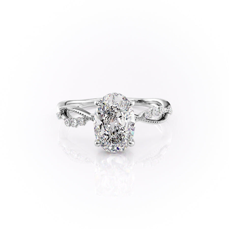 The Dallas Set With Oval Side Stone Moissanite#material_14k-white