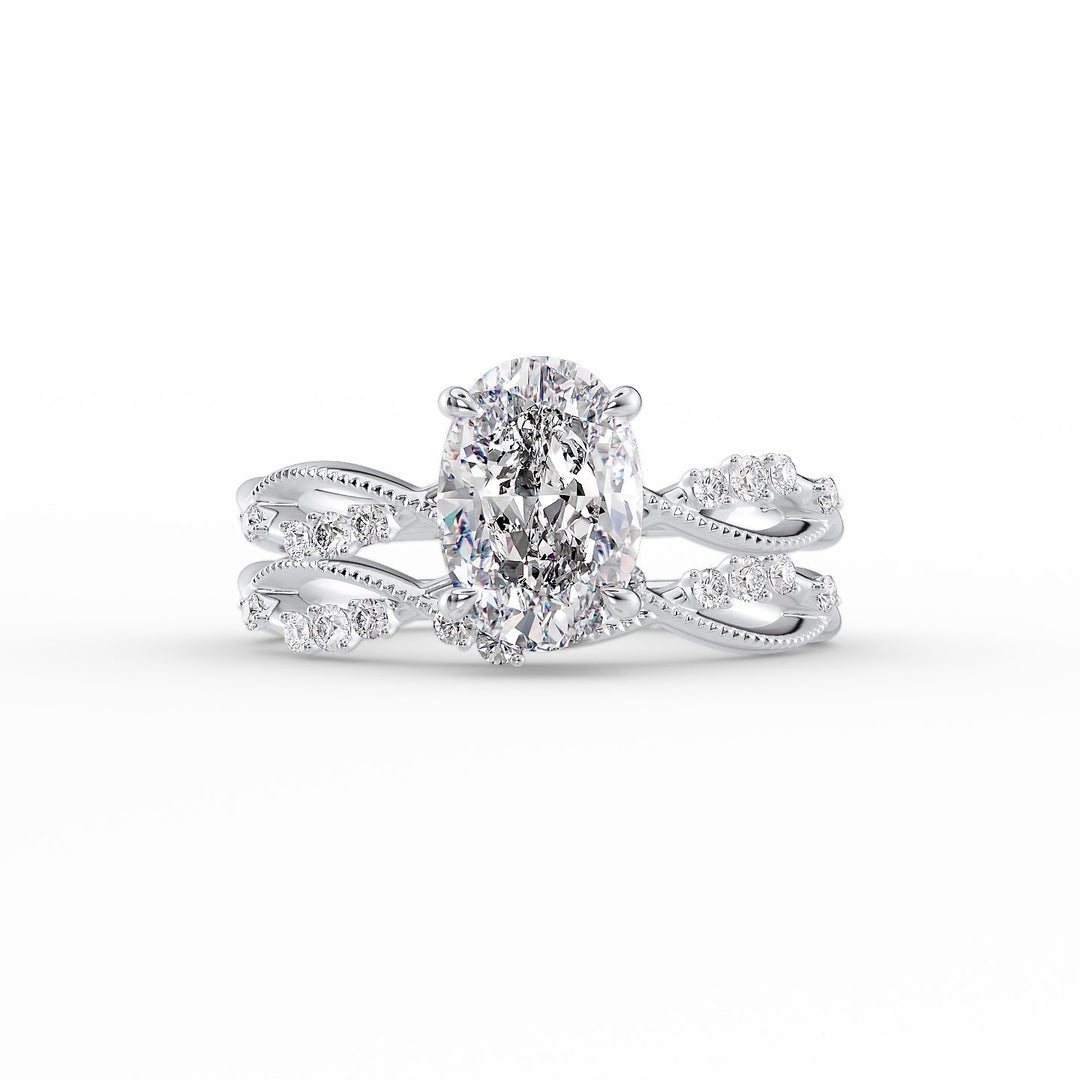 The Dallas Set With Oval Side Stone Lab Diamond 2 Carat 14K White#material_14k-white